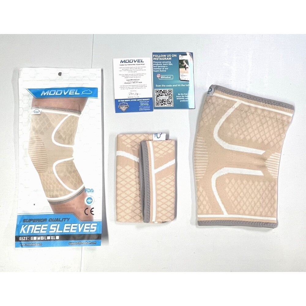 Modvel Knee Sleeve Brace Compression Support Pair 2 PCS (1 New) Size Medium Nude